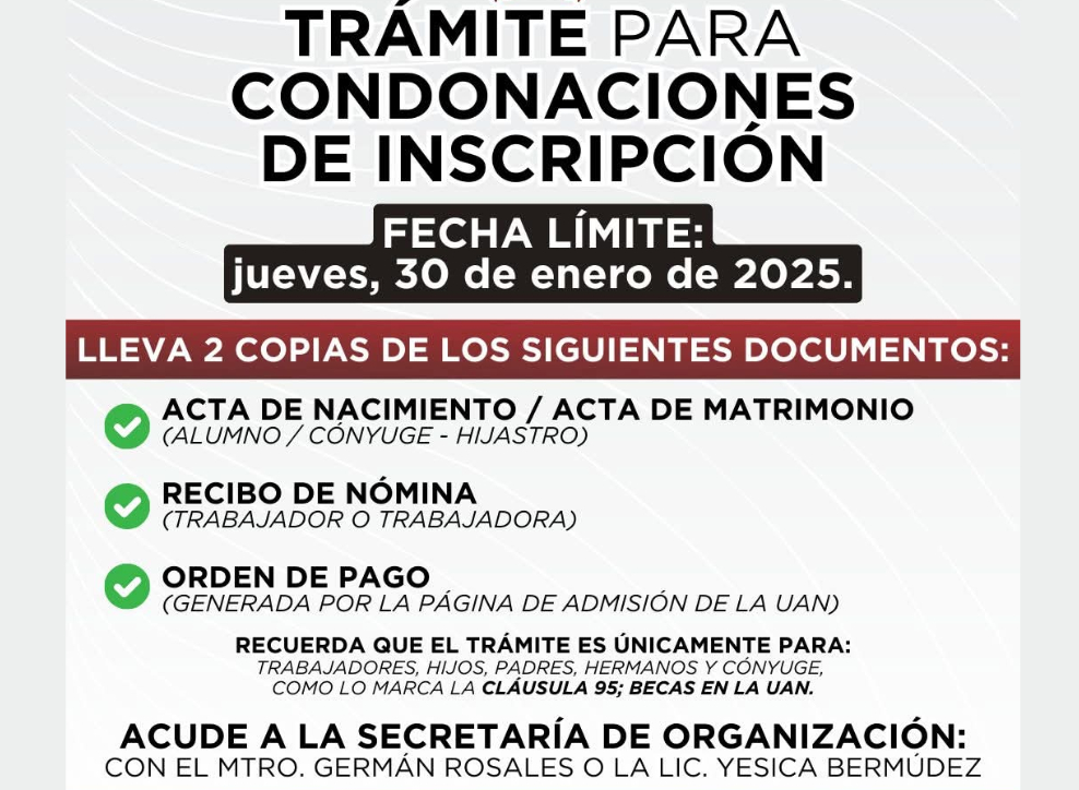 Condonaciones para inscripción